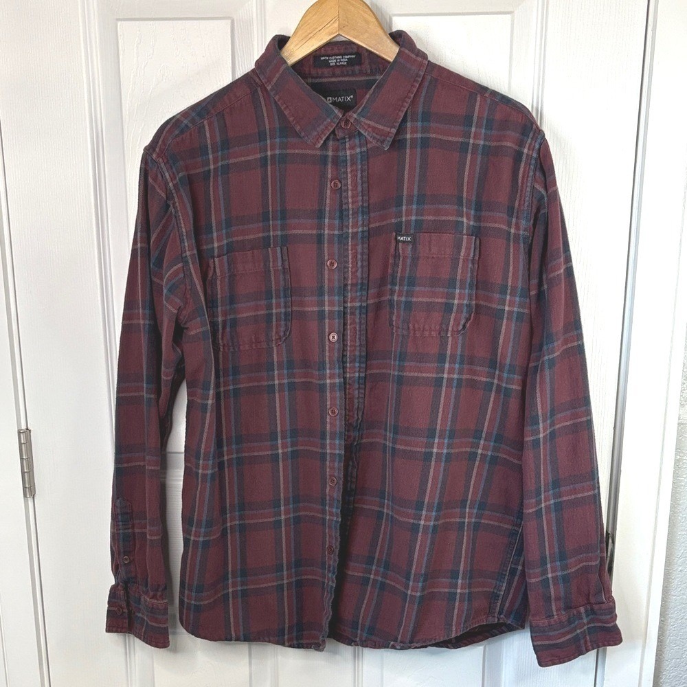 Matix Clothing Company Maroon and Navy Plaid Shirt